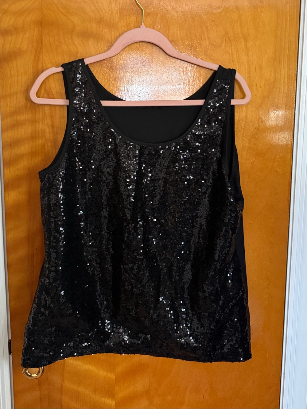 Black Sequin Scoop Neck Tank Top - Women